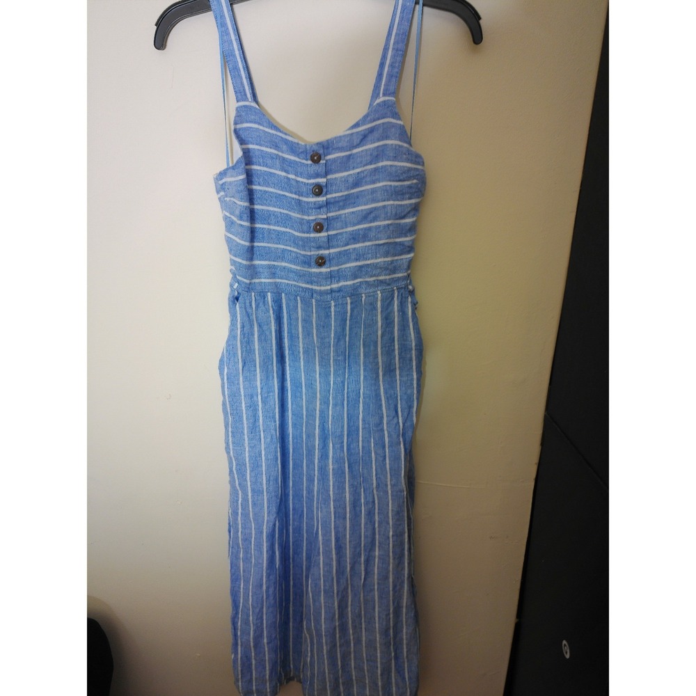 PacSun California Jumpsuit Womens 2 Blue White Striped Linen Coastal Beachy